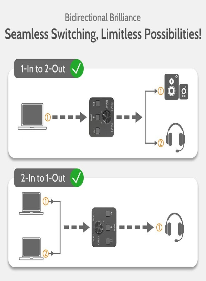 Cubilux AS-J3 3.5mm Headset Selector (Microphone Signal Supported), Bidirectional 2-In-1-Out or 1-In-2-Out 1/8 Stereo A/B Audio Switcher for PC Laptop Computer - Image 4