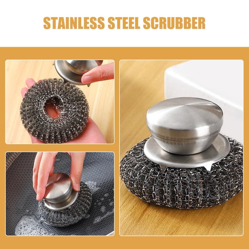 Stainless Steel Scouring Pad With Handle Heavy Duty Kitchen Cleaner for Pots - Image 4