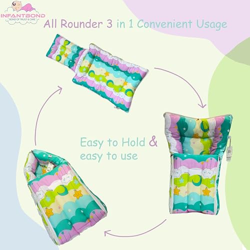 Infantbond Baby 3 in 1 Carry Bag Cum Sleeping Bag Cum Mattress | Carry Nest for Baby(0-12 Months) (New Star Pista Green) - Image 2