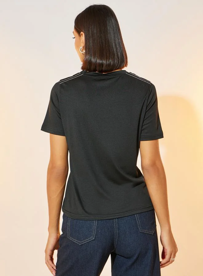 Take Two Regular Fit Embroidered Graphic Detail T-Shirt