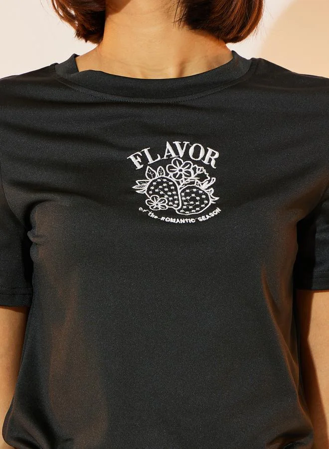 Take Two Regular Fit Embroidered Graphic Detail T-Shirt