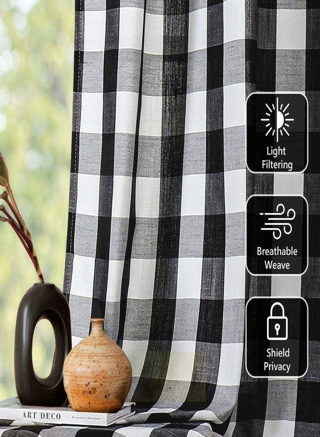 Amzdecor Buffalo Plaid Grommet Curtains 84 Inch Length, Semi-Sheer Farmhouse Rustic Check Textured Curtains Drapery for Living Room Bedroom,2 Panels （52" x 84", Black & White） - Image 2