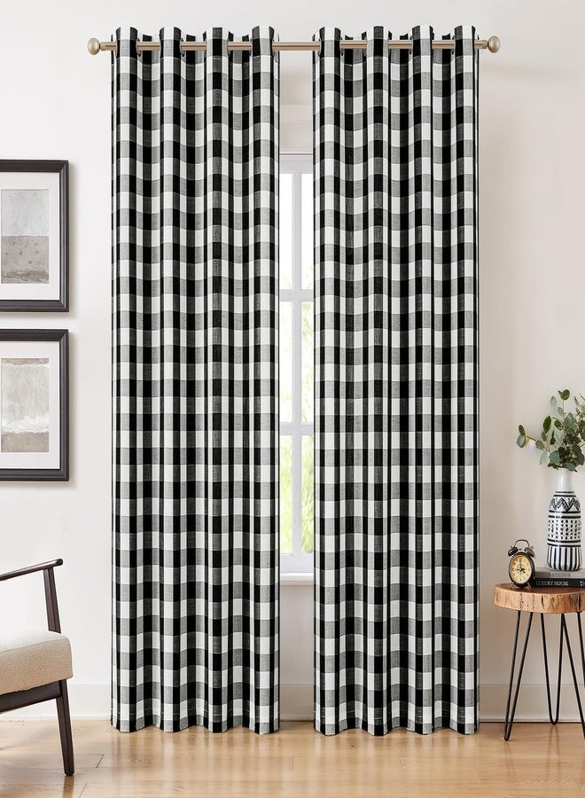Amzdecor Buffalo Plaid Grommet Curtains 84 Inch Length, Semi-Sheer Farmhouse Rustic Check Textured Curtains Drapery for Living Room Bedroom,2 Panels （52" x 84", Black & White） - Image 1