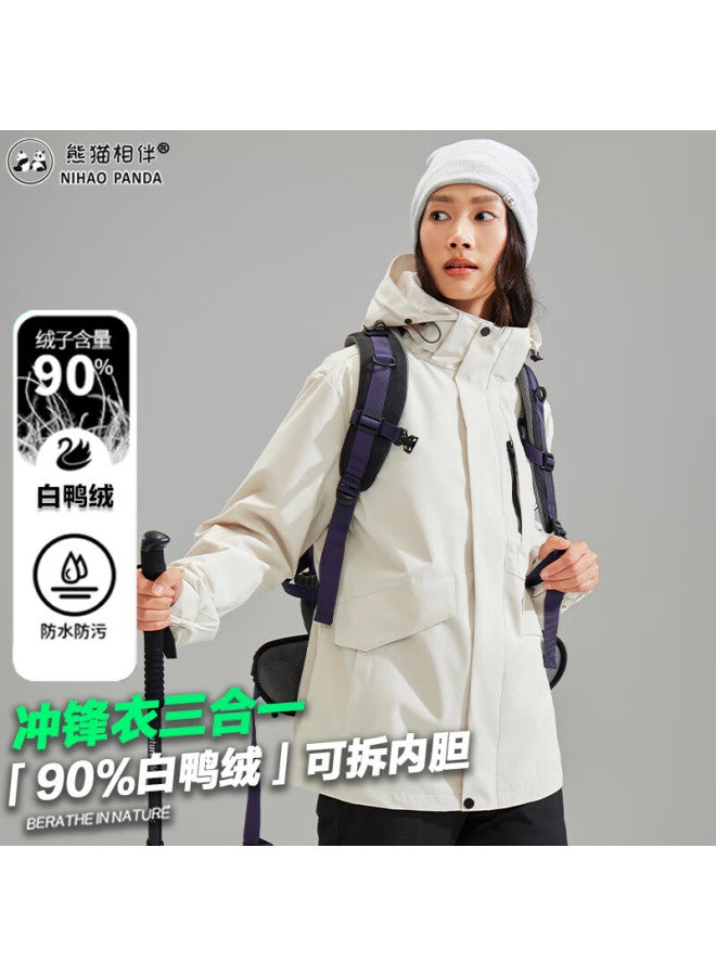 Pandas Panda Companion 3-in-1 سترة نسائية منفصلة من الريش ربيع خريف شتاء جديد صغير أسود معطف مقاوم للرياح - Image 1