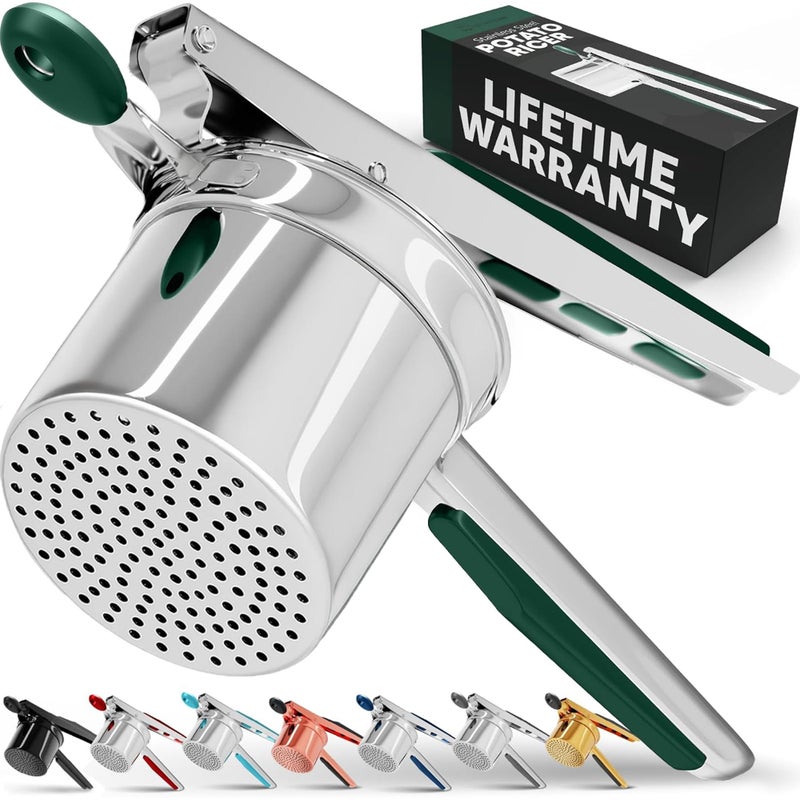 PriorityChef Large 15oz Potato Ricer Heavy Duty Stainless Steel Potato Masher and Ricer Kitchen Tool Press and Mash Kitchen Gadget For Perfect Mashed Potatoes Everytime Green