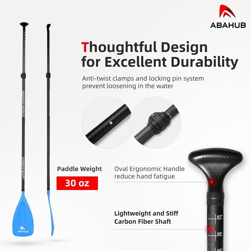 Abahub 1 x 3 Section Carbon Fiber SUP Paddle, Adjustable 67''-86'' Stand Up Paddle Lightweight Carbon Shaft, Black/Blue/Yellow/Green/Orange/Red Plastic Blade + Paddle Bag - Image 3