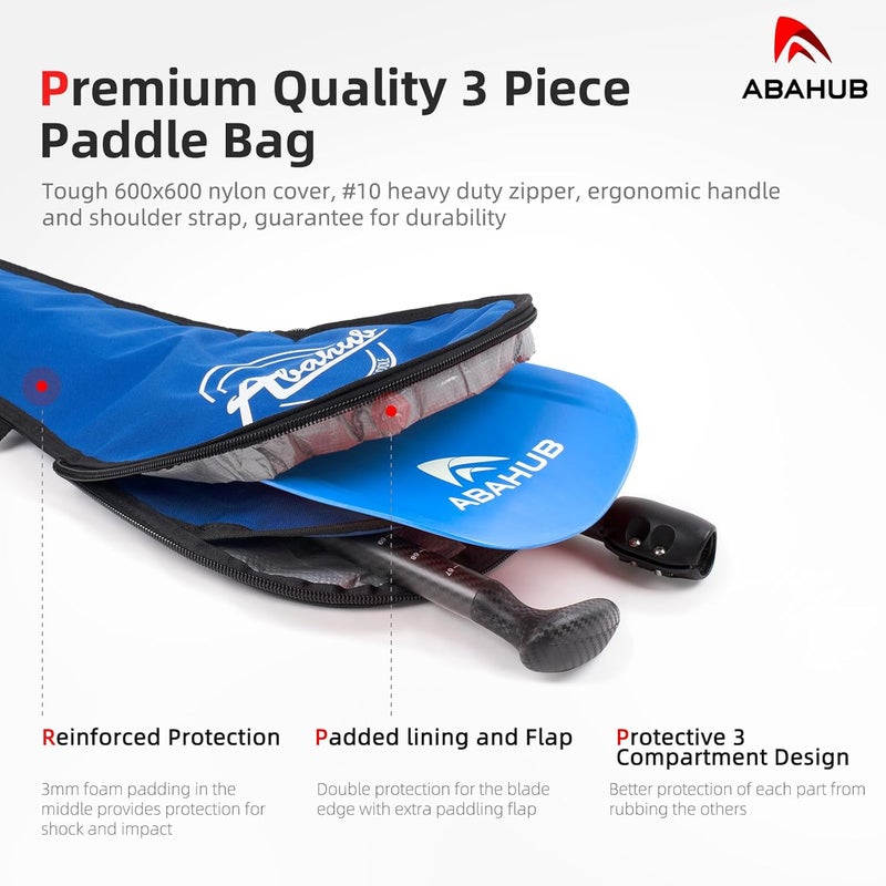 Abahub 1 x 3 Section Carbon Fiber SUP Paddle, Adjustable 67''-86'' Stand Up Paddle Lightweight Carbon Shaft, Black/Blue/Yellow/Green/Orange/Red Plastic Blade + Paddle Bag - Image 5