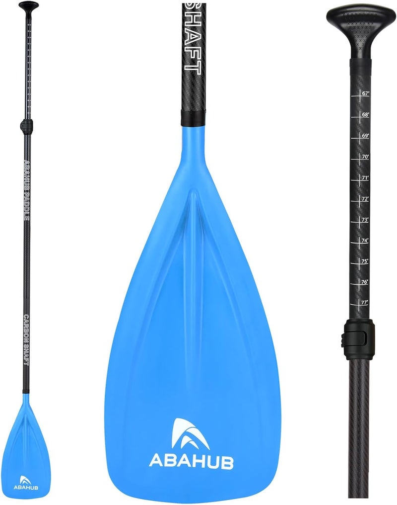 Abahub 1 x 3 Section Carbon Fiber SUP Paddle, Adjustable 67''-86'' Stand Up Paddle Lightweight Carbon Shaft, Black/Blue/Yellow/Green/Orange/Red Plastic Blade + Paddle Bag - Image 1