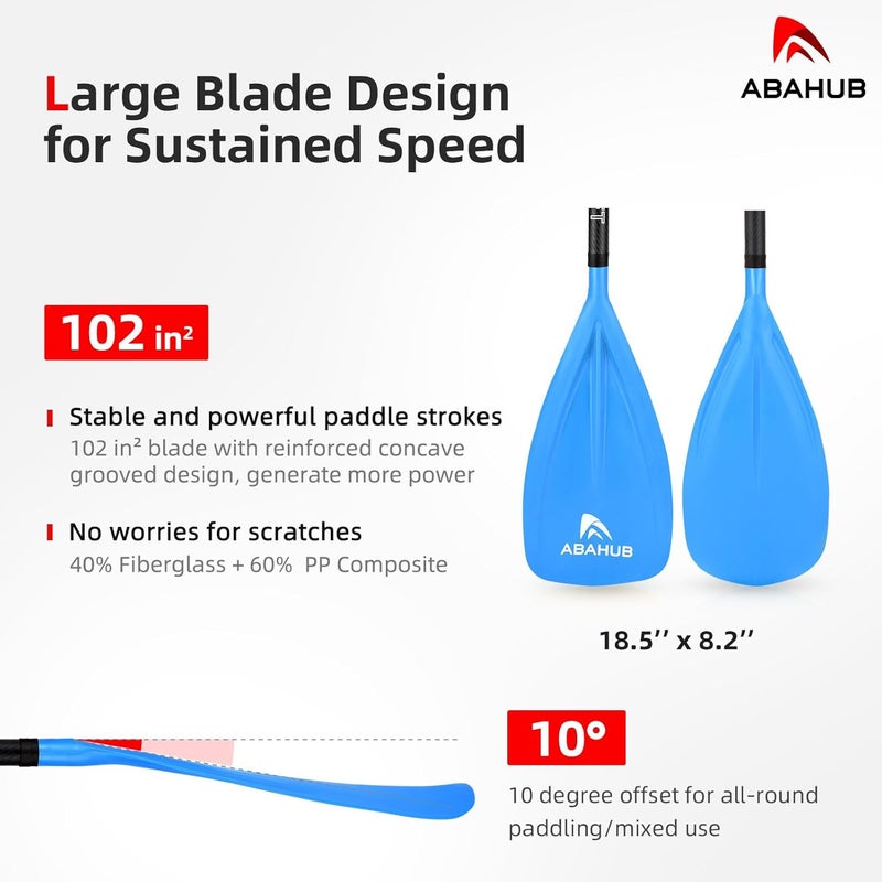 Abahub 1 x 3 Section Carbon Fiber SUP Paddle, Adjustable 67''-86'' Stand Up Paddle Lightweight Carbon Shaft, Black/Blue/Yellow/Green/Orange/Red Plastic Blade + Paddle Bag - Image 2
