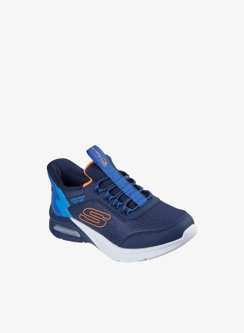 سكيتشرز أحذية رياضية للأولاد بطبعات شعار سهلة الارتداء بتفاصيل أربطة - مايكروسبيك ماكس