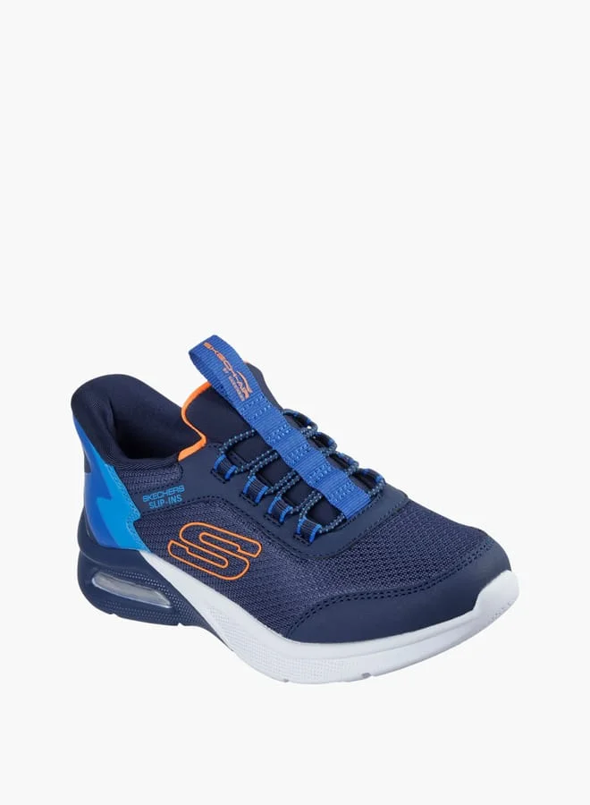 سكيتشرز Boys' Logo Print Slip-On Sneakers With Lace Detail - Microspec Max