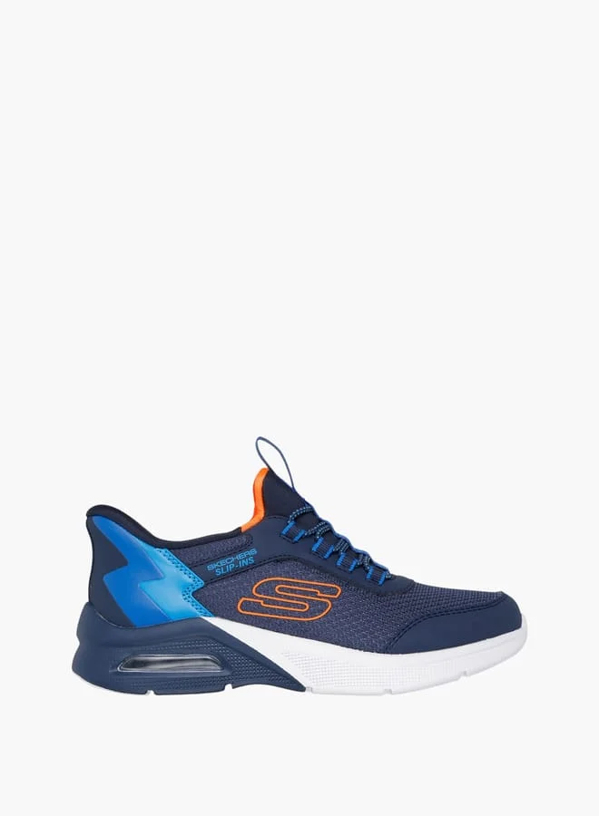 سكيتشرز Boys' Logo Print Slip-On Sneakers With Lace Detail - Microspec Max