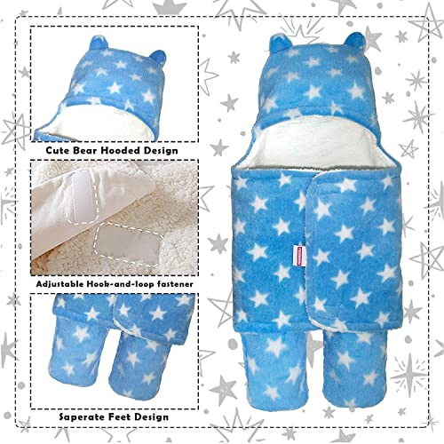 Pandaoriginals Baby Towel Bathrobe Hooded Blanket Wrapper | Hooded 3-in-1 Towel for New Born | Hooded Bath Towel | Hooded Sleeping Bag | Baby Towel for 1-2 Years | Blanket for Kids (Blue Star) - Image 2