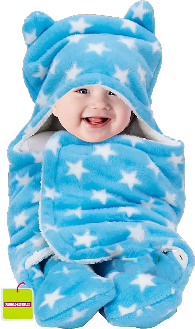 Pandaoriginals Baby Towel Bathrobe Hooded Blanket Wrapper | Hooded 3-in-1 Towel for New Born | Hooded Bath Towel | Hooded Sleeping Bag | Baby Towel for 1-2 Years | Blanket for Kids (Blue Star) - Image 1