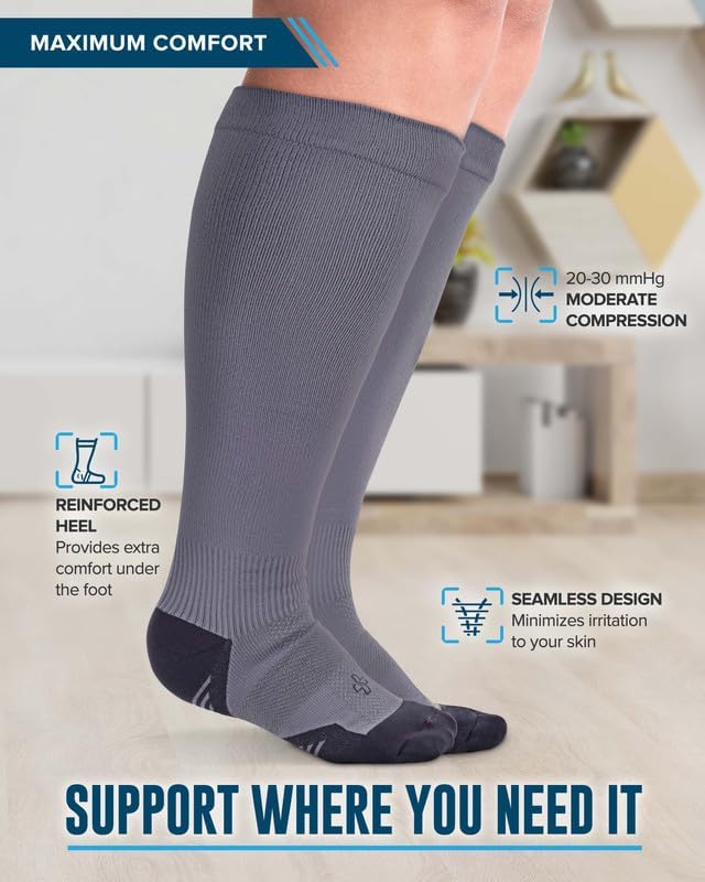 Doctor's Select 3 Pairs Plus Size Compression Socks Wide Calf - Up to 6XL | 20-30 mmHg Compression Socks for Women Wide Calf Soreness Support | Black, Gray, Navy - Image 3
