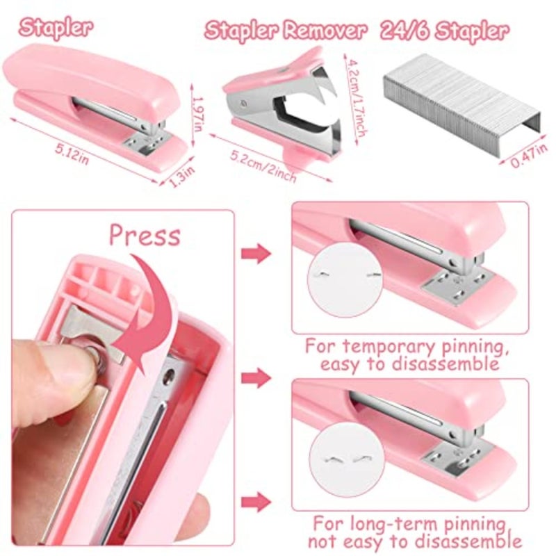 9 in 1 Desk Organizer Set - Mesh Organizer with Pink Stapler, Pen Holder, 1000 Staples, Scissors, Ruler, Staple Remover - Office Supplies Set and Gift for Coworkers - Image 3