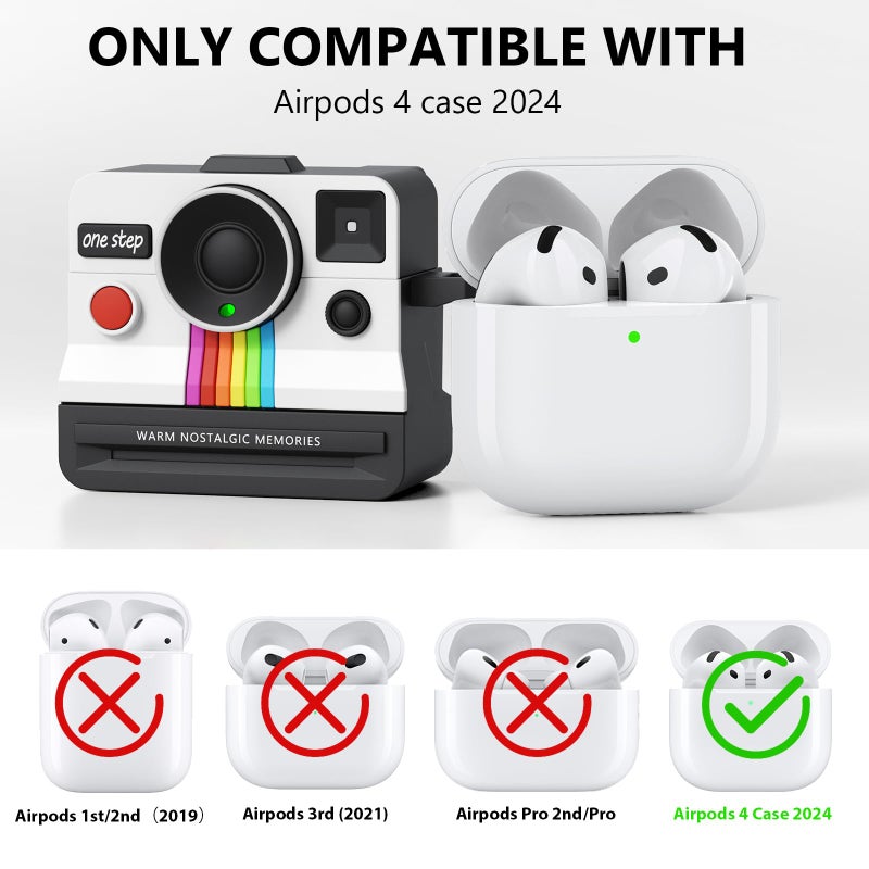 VISOOM Retro Cases for Apple Airpods 4 Case Cover Women - VISOOM Cute Silicone Camera Airpods 4th Generation Case Keychain with Cleaner Kit,Support Magsafe Charging for iPod Air Pod 4 Cases,White - Image 4