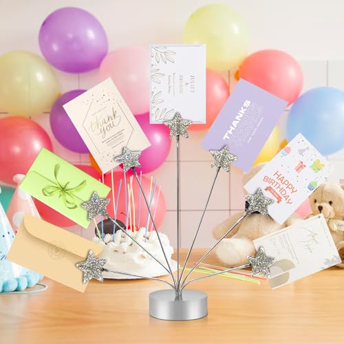 FaitAtten 7-Branch Family Desktop Photo Tree Holder Clip Round Base, Card Picture and Memo Desk Frame Display Stand for Wedding Party Christmas Photo Clip Holder Table Numbers (Stars) - Image 5