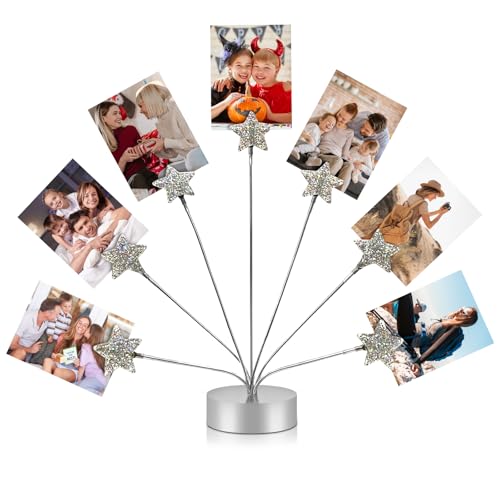 FaitAtten 7-Branch Family Desktop Photo Tree Holder Clip Round Base, Card Picture and Memo Desk Frame Display Stand for Wedding Party Christmas Photo Clip Holder Table Numbers (Stars) - Image 1