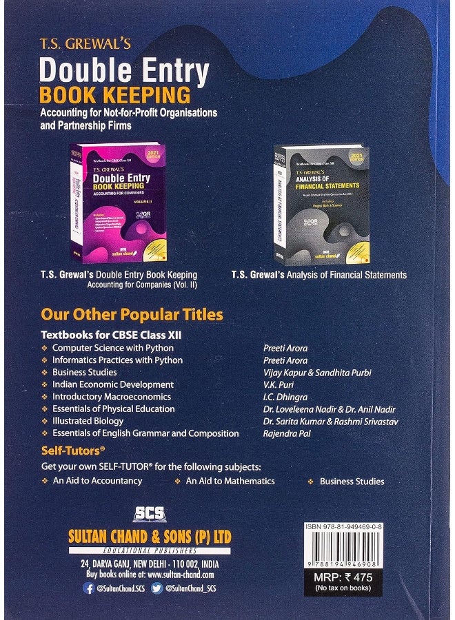 T.S. Grewal's Double Entry Book Keeping: Accounting for Not-for-Profit Organizations and Partnership Firms -( Vol. 1) Textbook for CBSE Class 12 (2021-22 Session)  - Image 1
