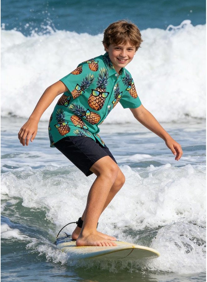 UNICOMIDEA Little & Big Boys 3D Print Hawaiian Shirt Aloha Button Down Dress Shirt for 3-14 Years Old, A1-green Pineapple, 9-10 Years - Image 5