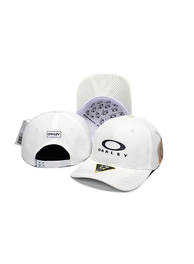 OAKLEY قبعة بيسبول رياضية بيضاء من أوكلي مع تهوية مثقوبة وشعار مميز