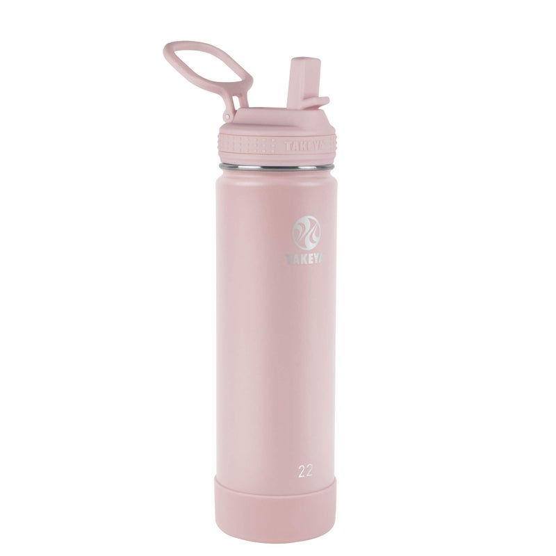 Takeya Actives Water Bottle with Straw Lid  Bottle with Double Stainless Steel Insulation  Dishwasher Safe  BPAFree  Bottle with Straw Lid  Removable Bumper  22 oz Blush