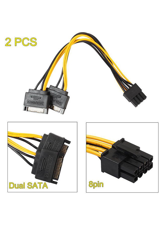 NIBEMINENT 2-Piece Dual 15 Pin SATA Male To PCIe 8Pin(6+2) Video Card Power Cable Black - Image 2