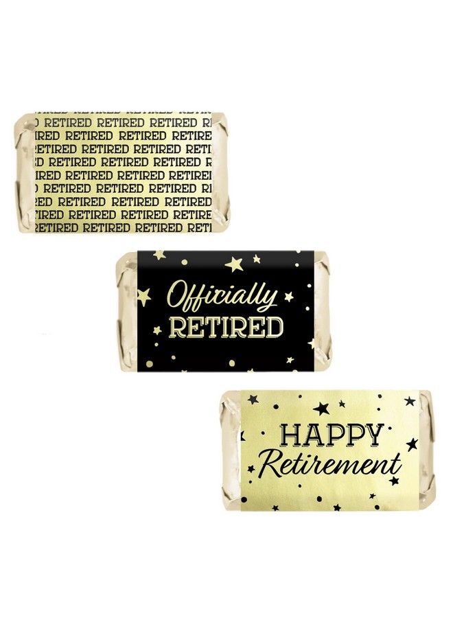 DISTINCTIVS Black And Gold Retirement Mini Candy Bar Wrappers Shiny Foil 45 Stickers - Image 1