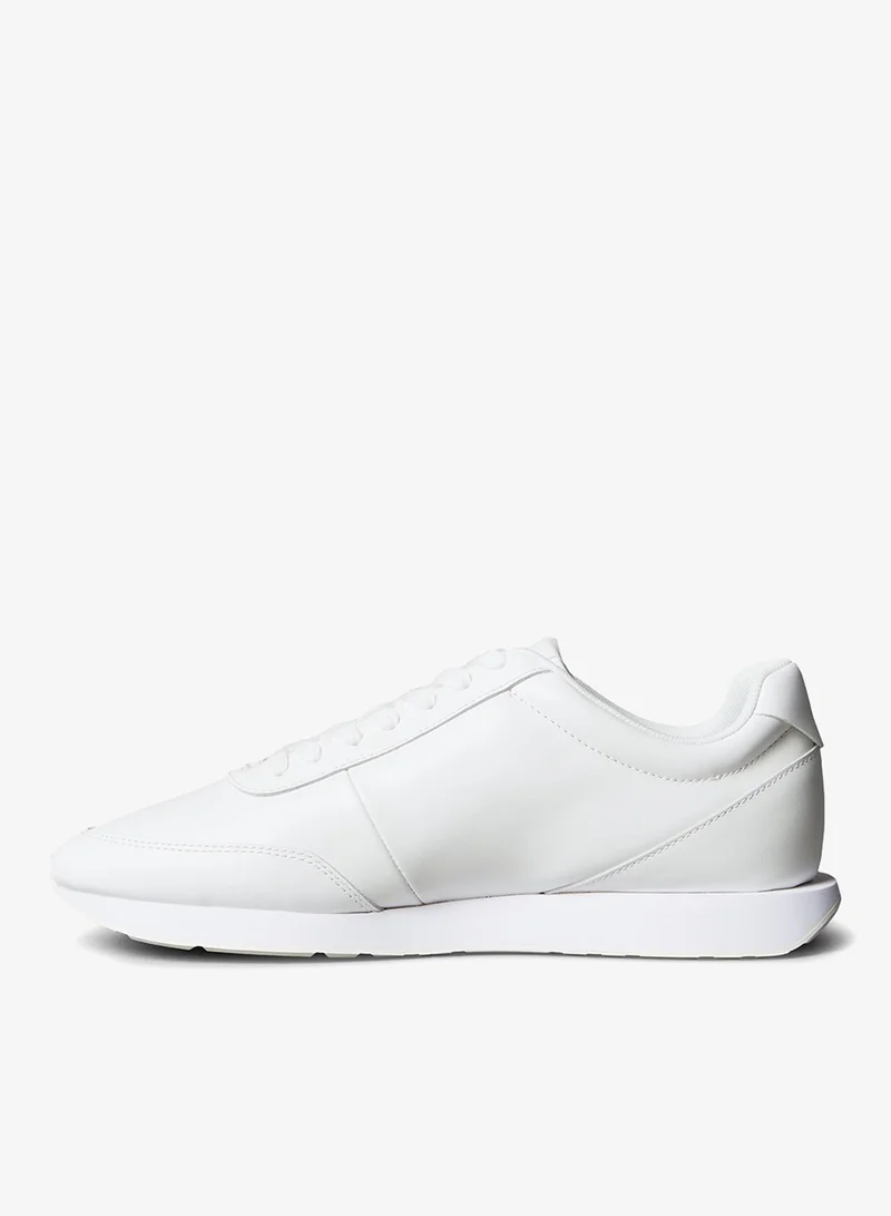 Calvin Klein Jeans Triple Bright White Leather Signature Logo Runner Sneakers for Men | Best Price UAE