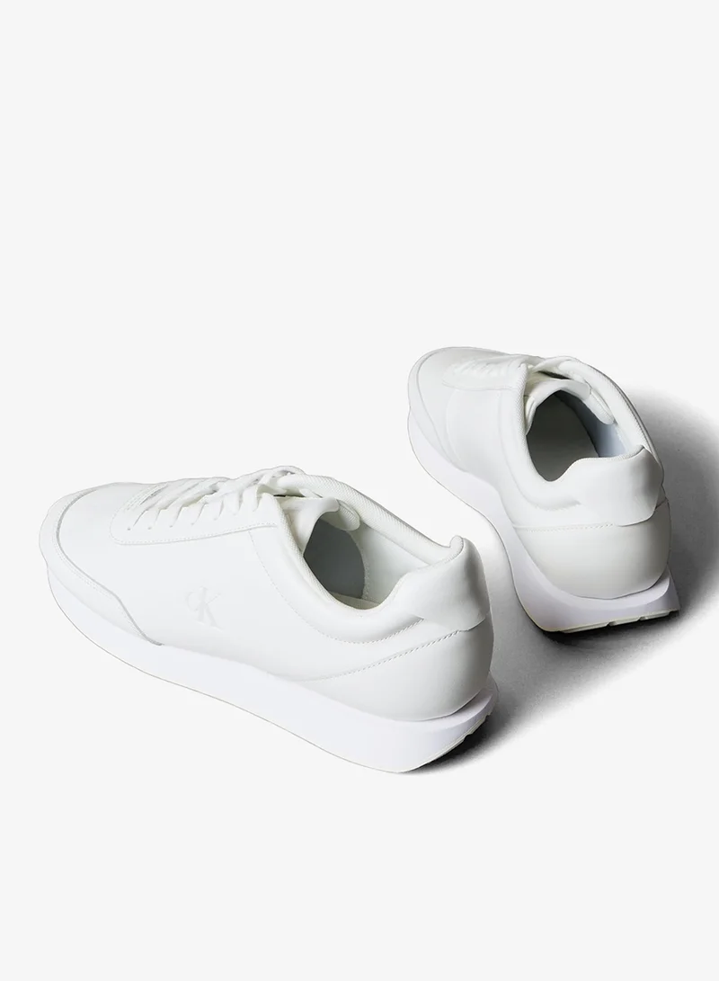 Calvin Klein Jeans Triple Bright White Leather Signature Logo Runner Sneakers for Men | Best Price UAE