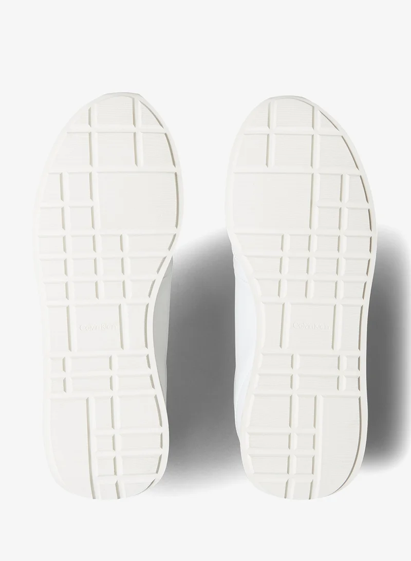 Calvin Klein Jeans Triple Bright White Leather Signature Logo Runner Sneakers for Men | Best Price UAE