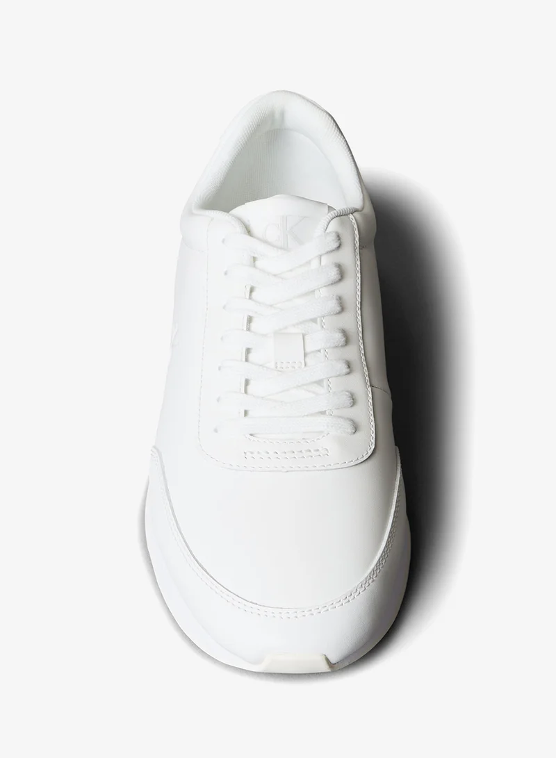 Calvin Klein Jeans Triple Bright White Leather Signature Logo Runner Sneakers for Men | Best Price UAE