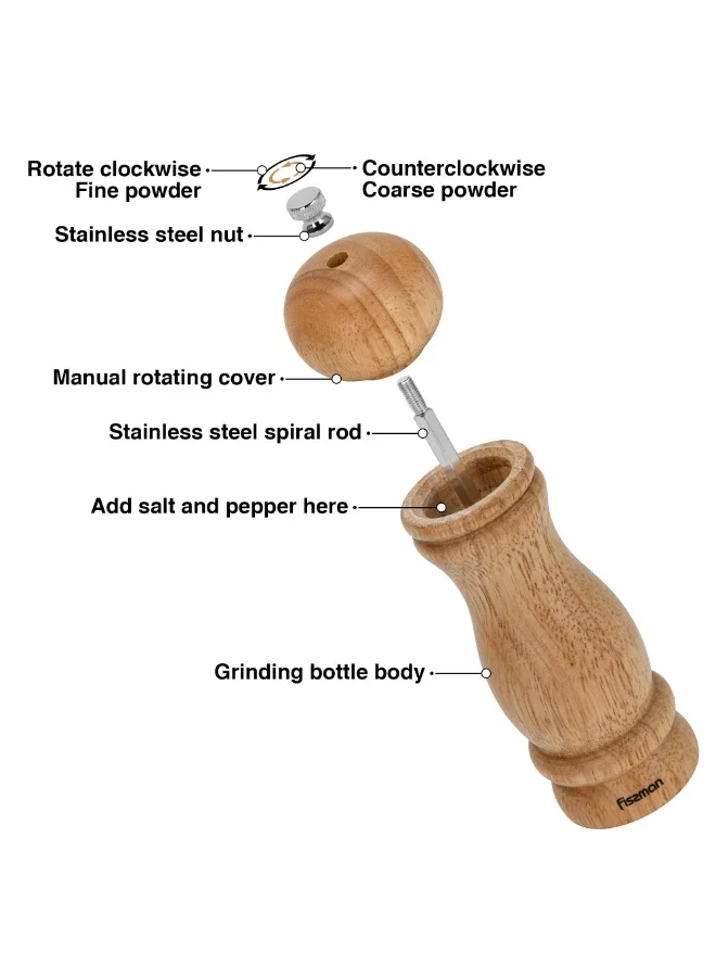 فيسمان Manual Salt and Pepper Grinder 16.5cm, Light Brown Ceramic Mill, Adjustable Spice Grinder for Peppercorns, Salt, and Dry Spices, Easy Refill Kitchen Mill