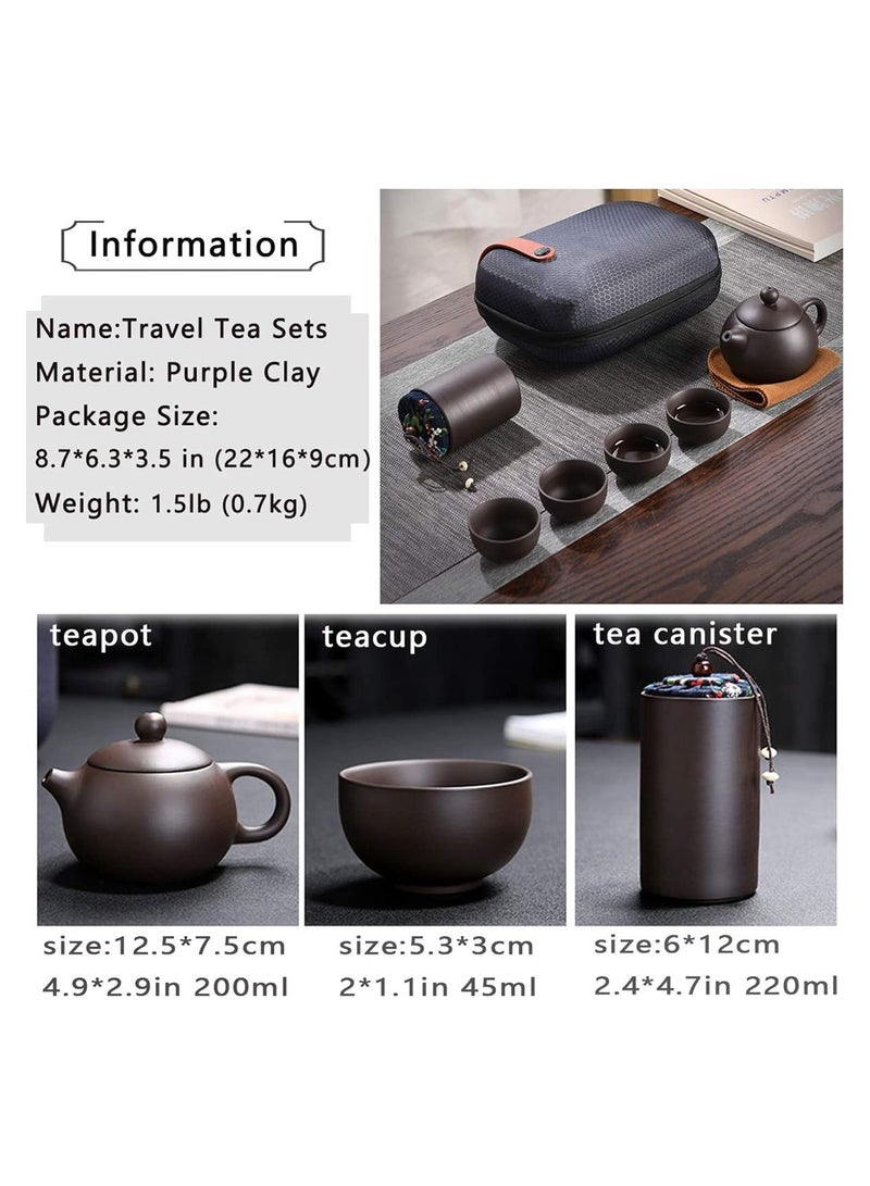 Travel Tea Sets Ceramic Chinese Kung Fu Japanese Purple Clay tea pot set TraditIonal Handmade Teapot, Tea Canister, 4 Teacups,Tea Mat and Portable Travel Bag (Tea Sets) - Image 2