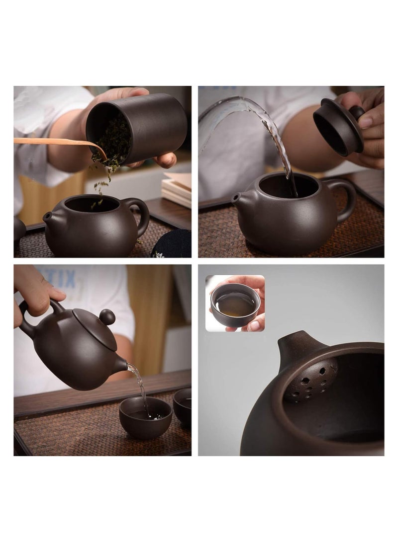 Travel Tea Sets Ceramic Chinese Kung Fu Japanese Purple Clay tea pot set TraditIonal Handmade Teapot, Tea Canister, 4 Teacups,Tea Mat and Portable Travel Bag (Tea Sets) - Image 3