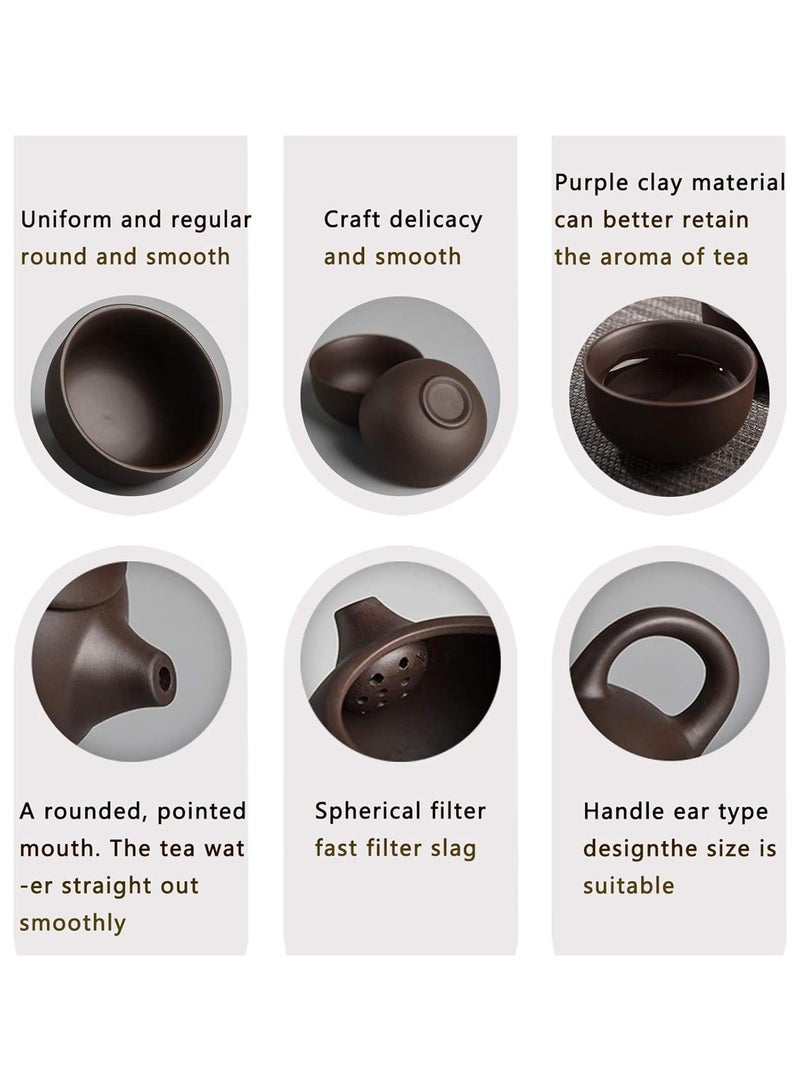 Travel Tea Sets Ceramic Chinese Kung Fu Japanese Purple Clay tea pot set TraditIonal Handmade Teapot, Tea Canister, 4 Teacups,Tea Mat and Portable Travel Bag (Tea Sets) - Image 4