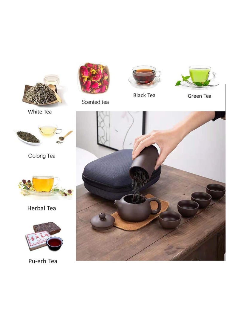Travel Tea Sets Ceramic Chinese Kung Fu Japanese Purple Clay tea pot set TraditIonal Handmade Teapot, Tea Canister, 4 Teacups,Tea Mat and Portable Travel Bag (Tea Sets) - Image 5