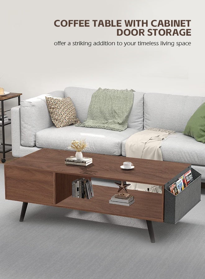 مساحة عمار طاولة قهوة 100*50*45 سم مع مساحة تخزين سهلة التركيب، طاولة غرفة معيشة مع طاولة مركزية مزدوجة الطبقات للأريكة المنزلية - Image 5