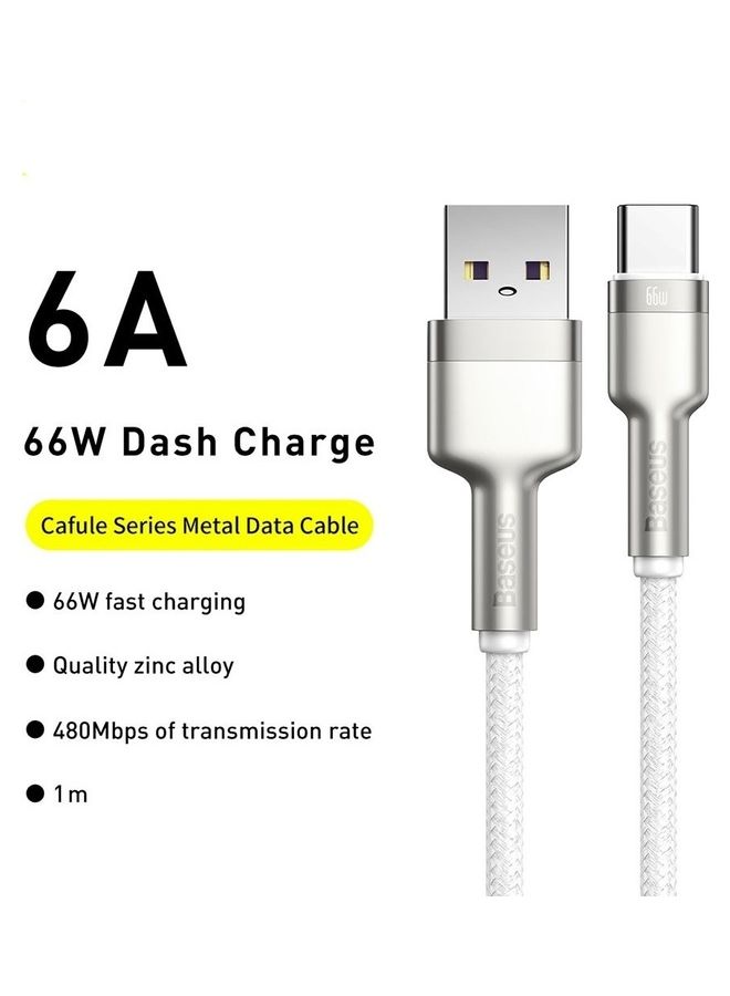 بيسوس كابل نقل بيانات وشحن سريع USB إلى Type-C بقوة 66 وات بطرف معدني بطول 1 متر من سلسلة كافولي لهاتف هواوي P30 وP20 لايت، وP20 وميت 20، وميت 20 برو، وميت RS، وهونر فيو 20 وهونر ماجيك 2 وما إلى ذلك، وكافة الأجهزة التي تعمل بنظام التشغيل أندرويد أبيض - Image 2