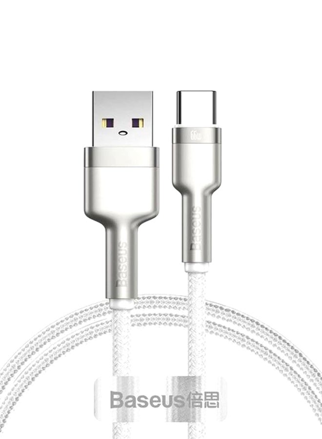 بيسوس كابل نقل بيانات وشحن سريع USB إلى Type-C بقوة 66 وات بطرف معدني بطول 1 متر من سلسلة كافولي لهاتف هواوي P30 وP20 لايت، وP20 وميت 20، وميت 20 برو، وميت RS، وهونر فيو 20 وهونر ماجيك 2 وما إلى ذلك، وكافة الأجهزة التي تعمل بنظام التشغيل أندرويد أبيض - Image 1