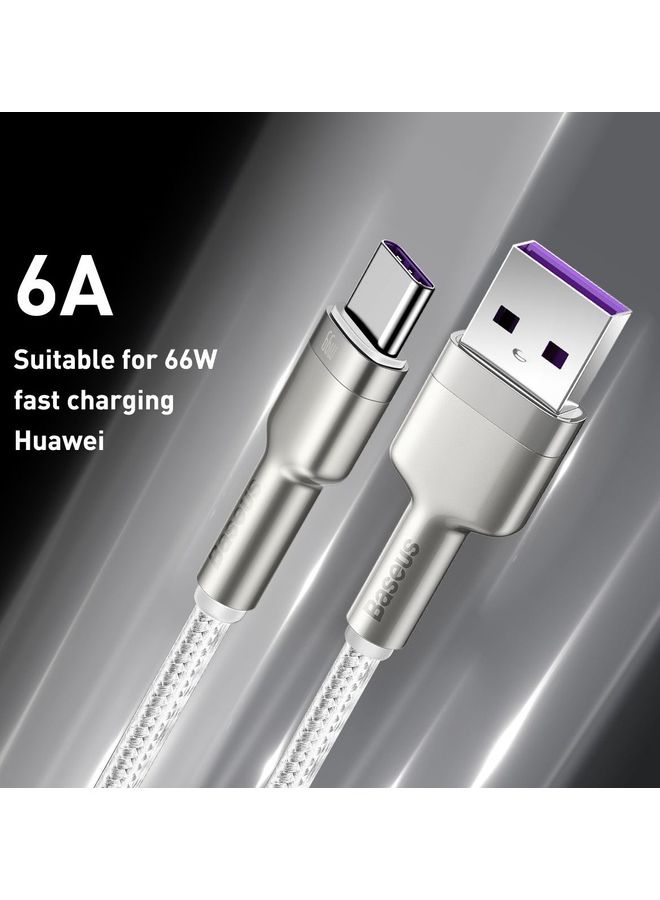 بيسوس كابل نقل بيانات وشحن سريع USB إلى Type-C بقوة 66 وات بطرف معدني بطول 1 متر من سلسلة كافولي لهاتف هواوي P30 وP20 لايت، وP20 وميت 20، وميت 20 برو، وميت RS، وهونر فيو 20 وهونر ماجيك 2 وما إلى ذلك، وكافة الأجهزة التي تعمل بنظام التشغيل أندرويد أبيض - Image 3