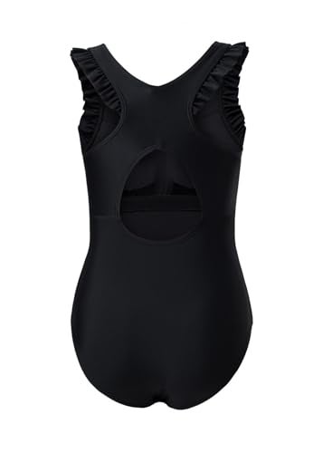 blibean Tween Girl Swimsuit Kids Girls Summer One Piece Swimsuits Solid Beach Swimwear Fashion Ruffle Cute Bathing Suits Plus Size 14 15 16 Years Old Black Traje De Baño para Niñas - Image 4
