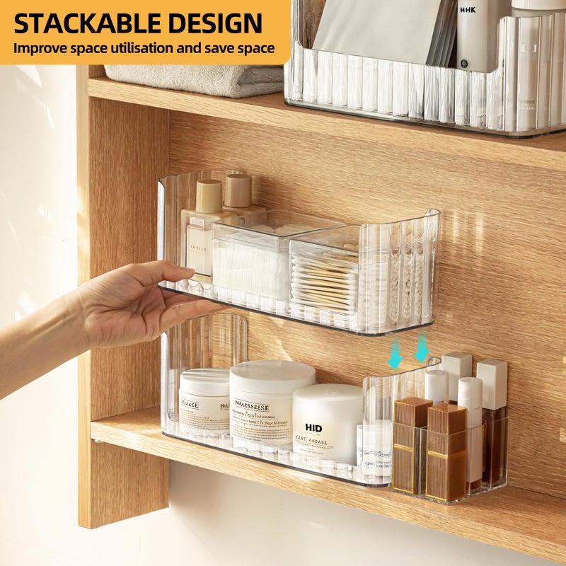 PAVSTINE 2-Tier Stackable Medicine Cabinet Organizer, Narrow Bathroom Makeup Organizer with Lipstick Holders & Cotton Swab Cases, Clear Countertop Shelf for Mirror Cabinet and Vanity - Image 3