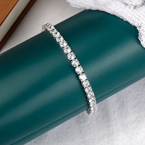 TIKJE 925 Sterling Silver 4mm Cubic Zirconia Classic Tennis Bracelet | White Gold Bracelets for Women | Size 6.5 Inch - Image 4
