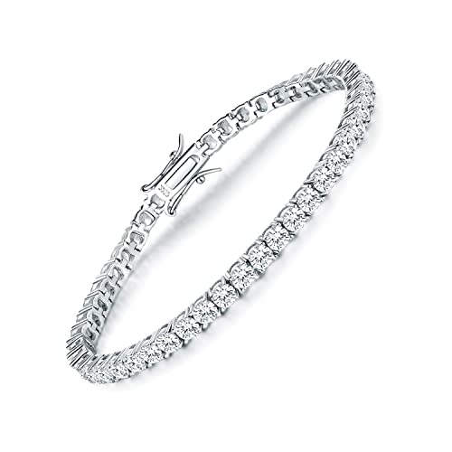 TIKJE 925 Sterling Silver 4mm Cubic Zirconia Classic Tennis Bracelet | White Gold Bracelets for Women | Size 6.5 Inch - Image 1