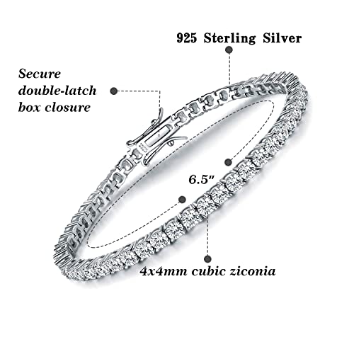 TIKJE 925 Sterling Silver 4mm Cubic Zirconia Classic Tennis Bracelet | White Gold Bracelets for Women | Size 6.5 Inch - Image 3