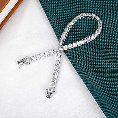 TIKJE 925 Sterling Silver 4mm Cubic Zirconia Classic Tennis Bracelet | White Gold Bracelets for Women | Size 6.5 Inch - Image 5