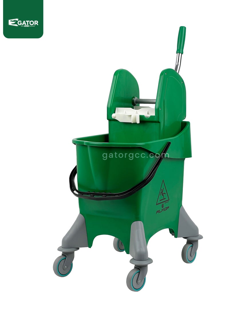 FILMOP Professional Single-Bucket Mop Trolley, Italian Manufactured, 360-Degree Rotating Swivel Wheels, 30 Liters, Green - Image 1