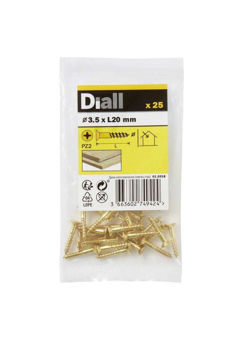 Brass Wood Screw Pack 3.5 X 20 Mm 25 Piece